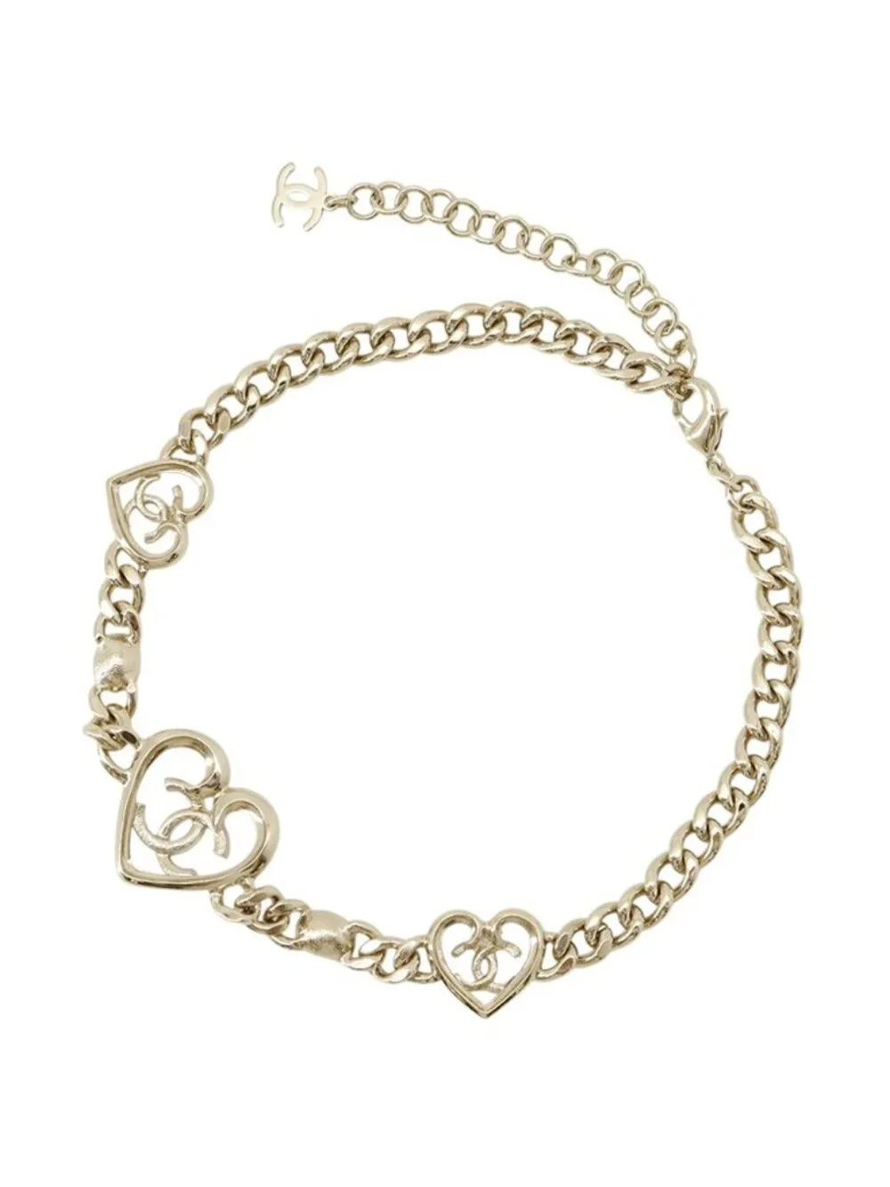 Chanel Necklace CC Logo Heart Choker Metal Rhinestone
